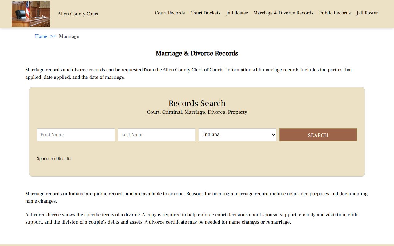 Allen County divorce records search portal and clerk office information