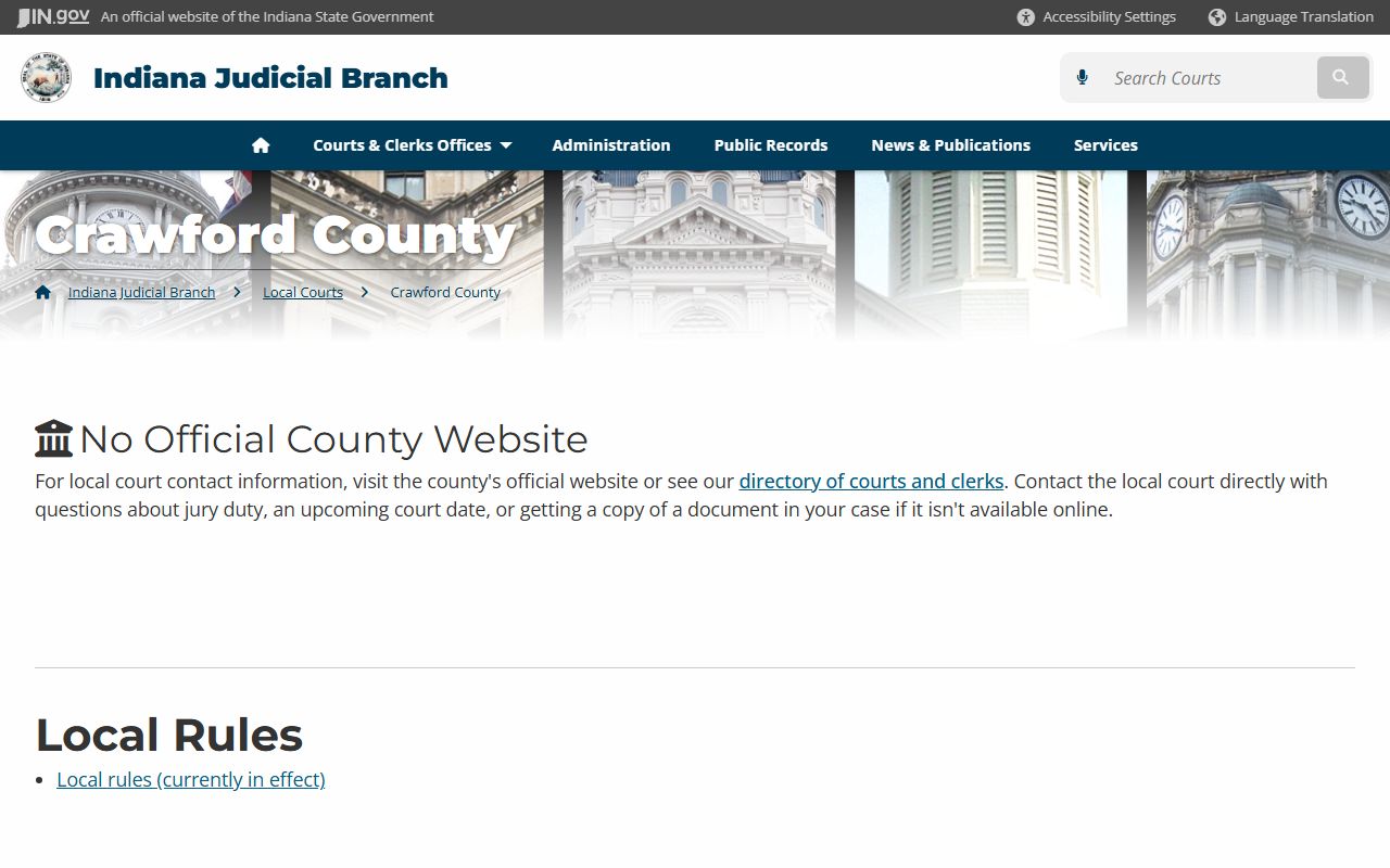 Crawford County divorce records clerk office in English Indiana