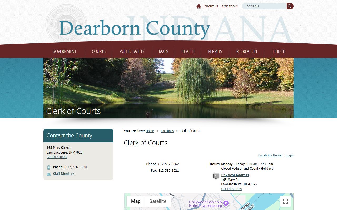 Dearborn County divorce records clerk office in Lawrenceburg Indiana