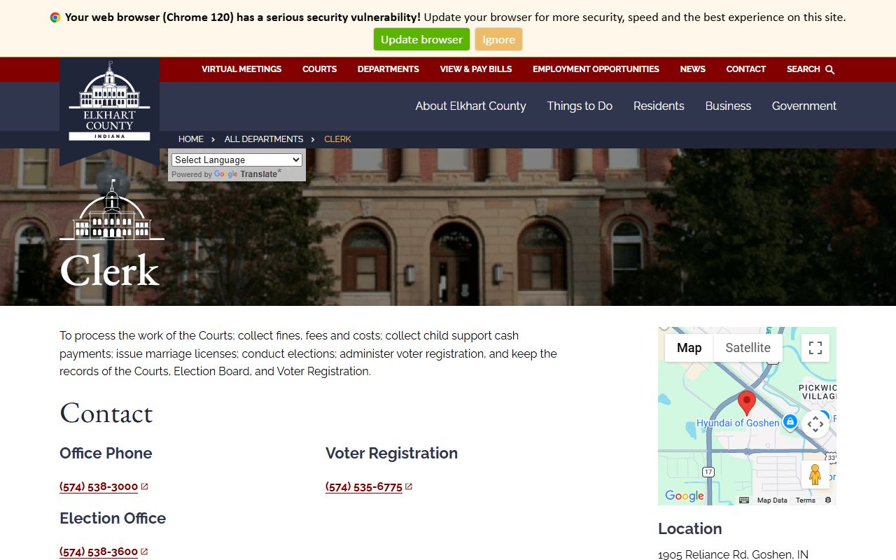 Elkhart County divorce records clerk office in Goshen Indiana