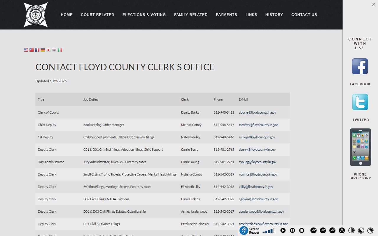 Floyd County Clerk website showing court records resources