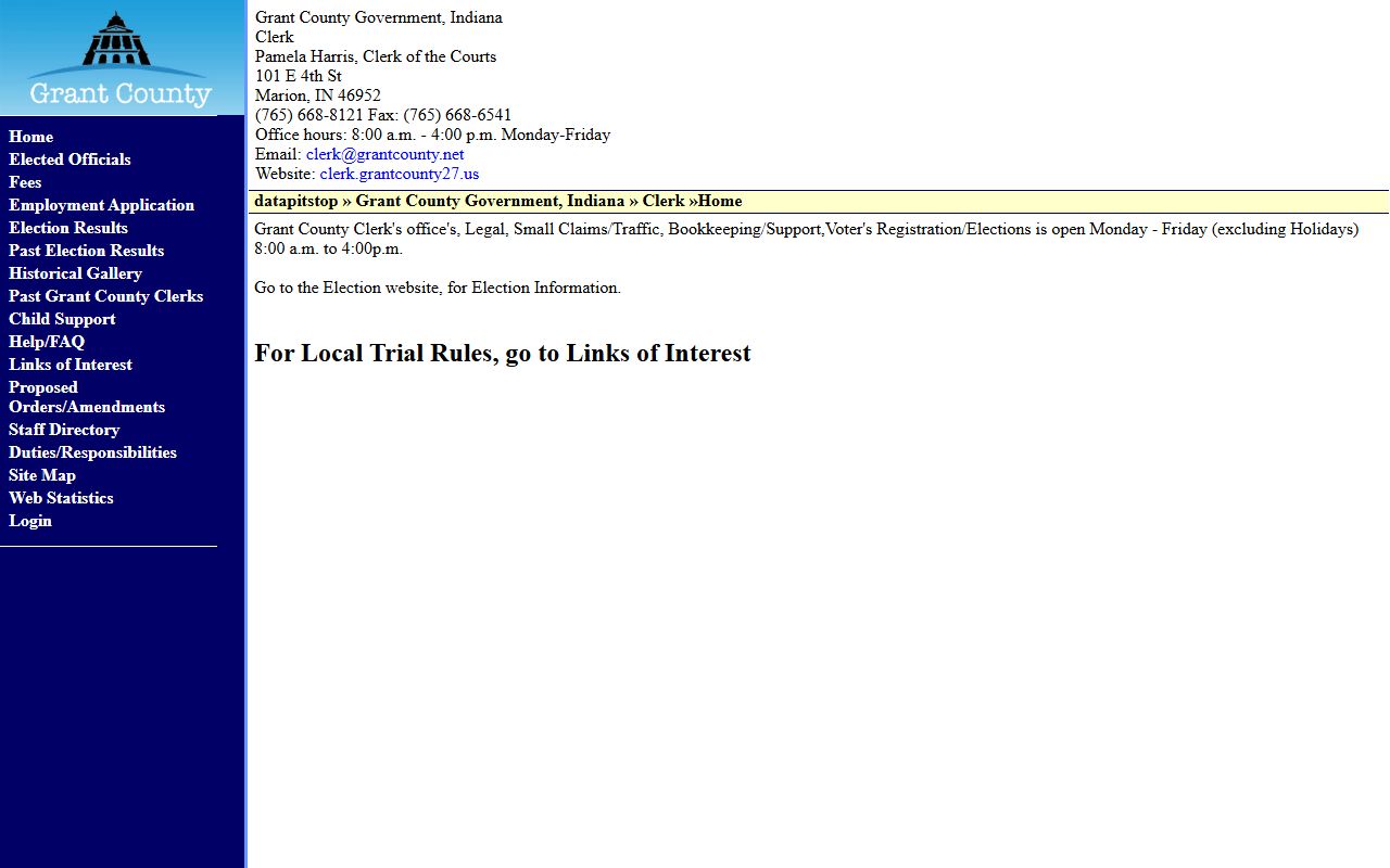 Grant County Indiana clerk of courts resource page