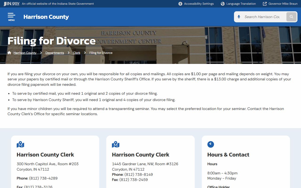 Harrison County Indiana local court information page
