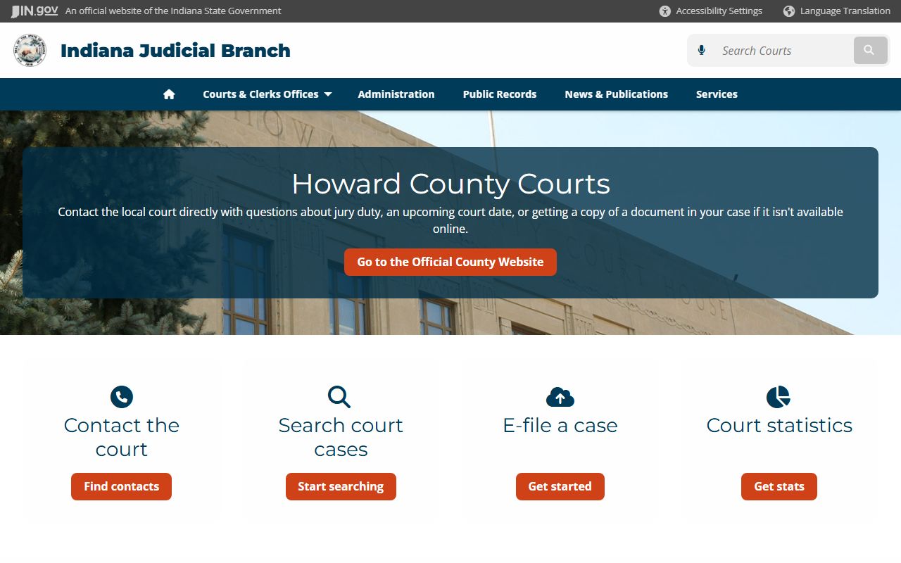 Howard County Indiana Clerk of Courts page