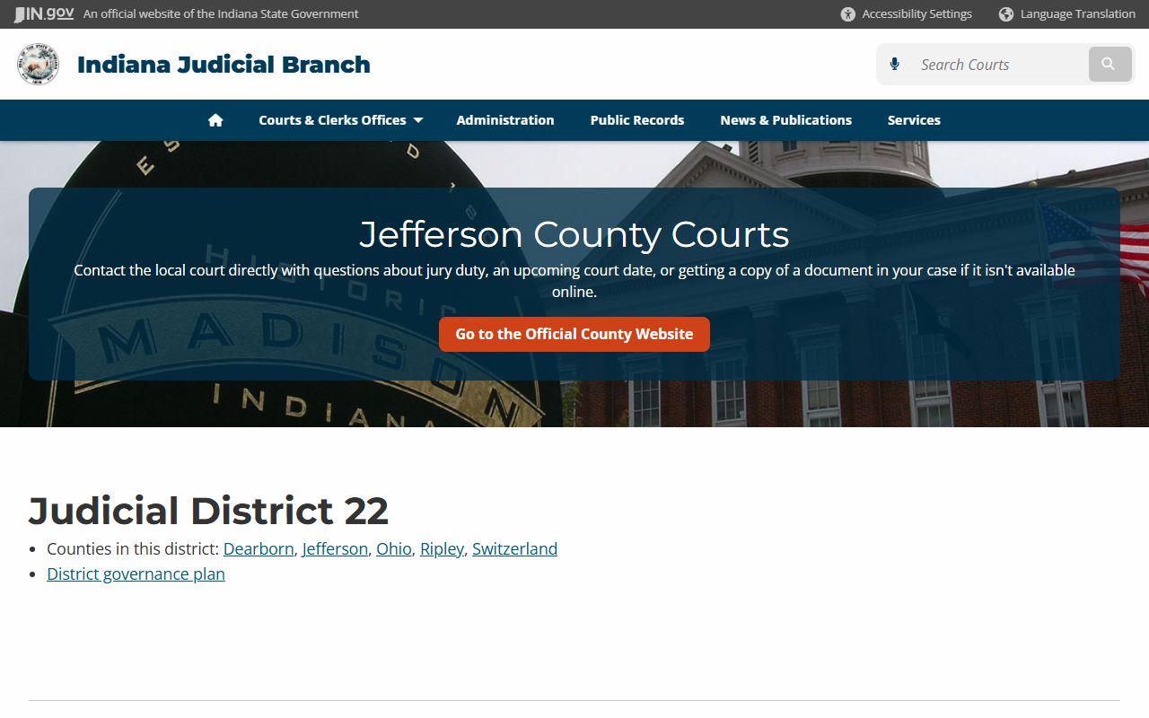 Jefferson County Indiana local court resource page