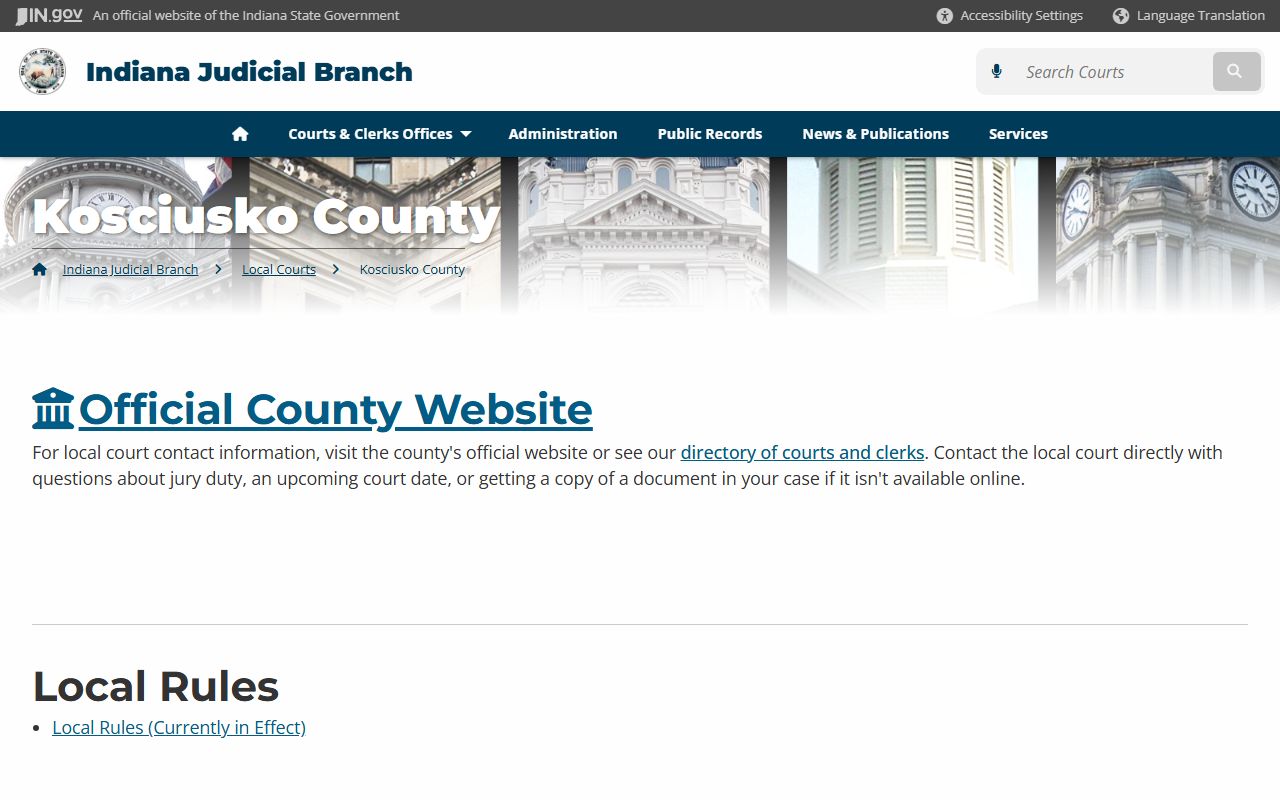 Kosciusko County Indiana local court resource page