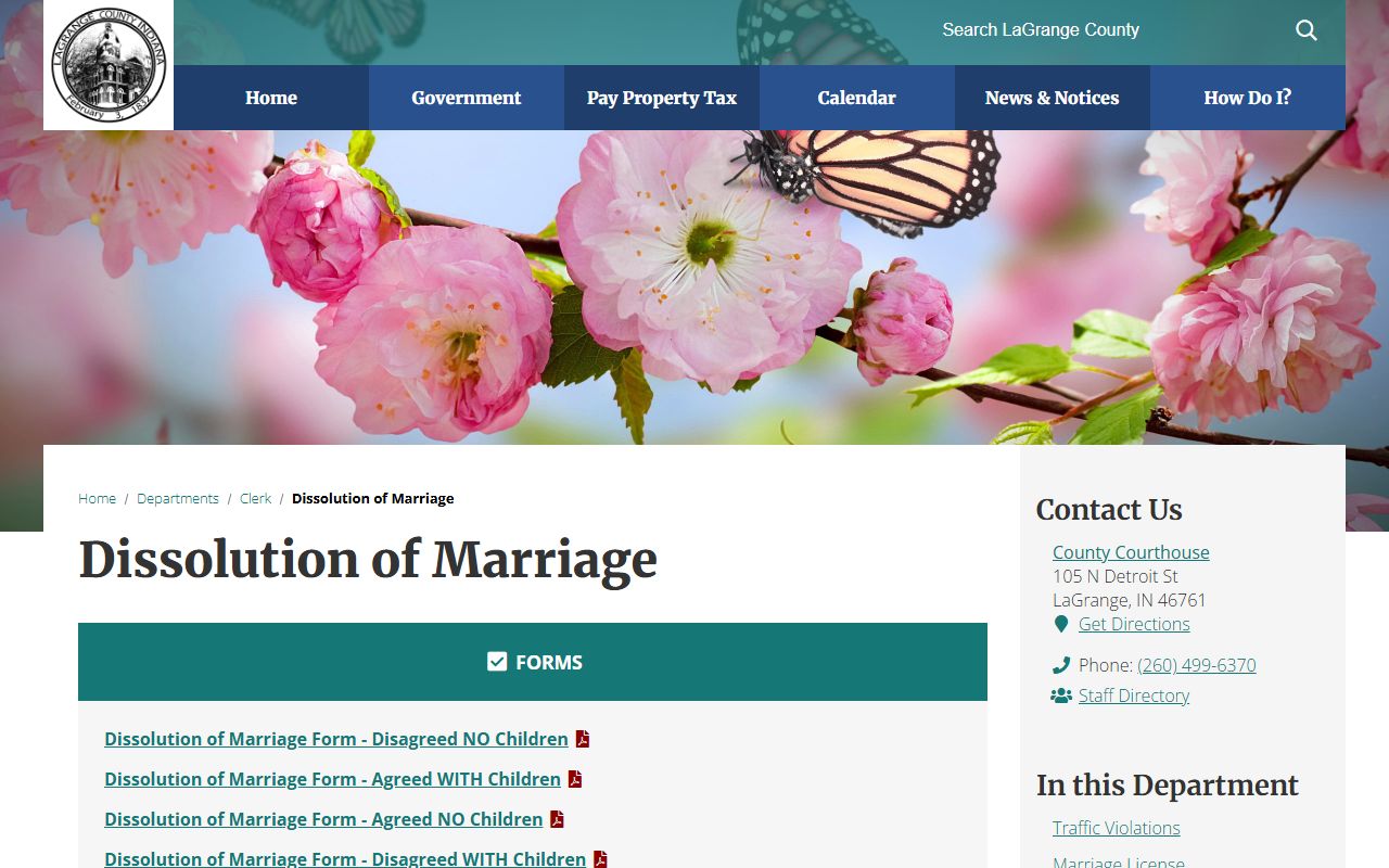 LaGrange County clerk office resource for divorce records