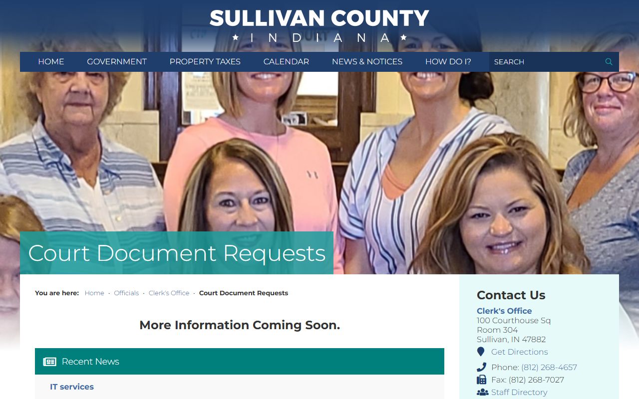Sullivan County clerk page on Indiana Courts for divorce records