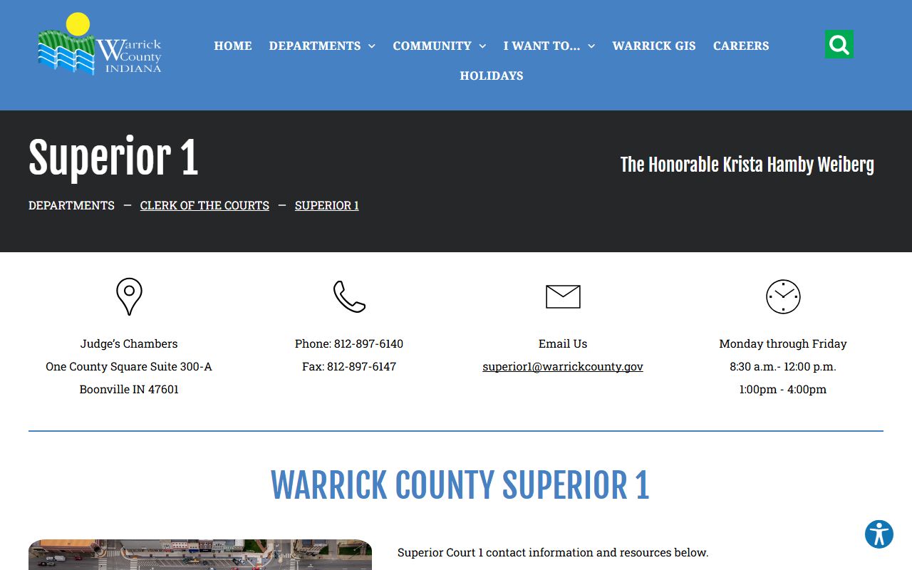 Warrick County clerk page on Indiana Courts for divorce records