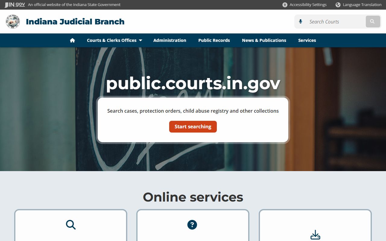 Indiana Courts public records page for divorce record requests