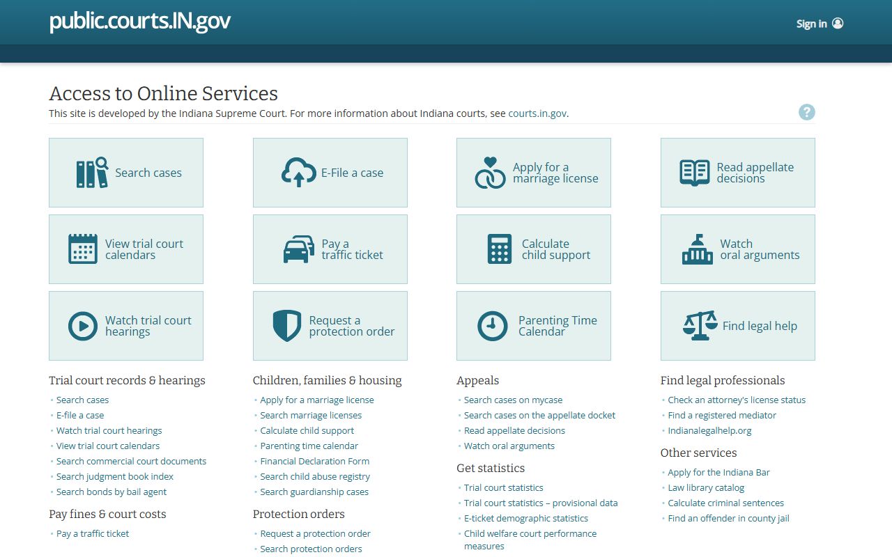 Indiana public courts portal for accessing divorce records