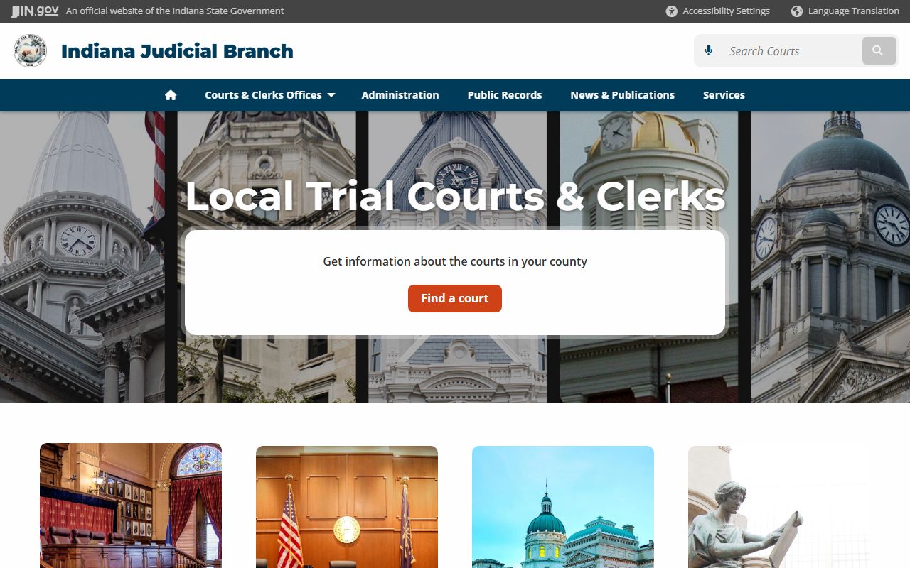 Indiana Courts directory listing all county court clerks